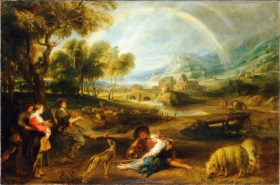 Paisaje con un arcoíris