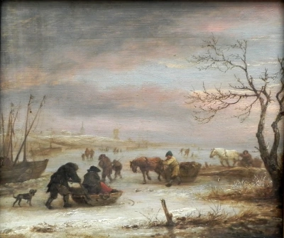 Paisaje de invierno. Paseos en trineo en la calle barco.