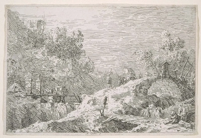 Paisaje de montaña con cinco puentes