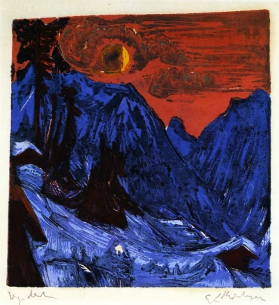 Paisaje invernal a la luz de la luna.