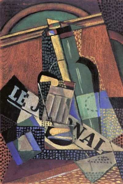 Periódico y una botella de vino