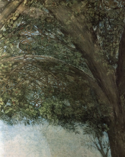 Pintura del techo en la sala de juntas (Sala delle Asse) en el castillo de Sforza. Fragmento