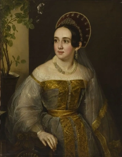 Portrait of Ekaterina Ivanovna Karzinkina a Russian Merchant Woman in Traditional Costume