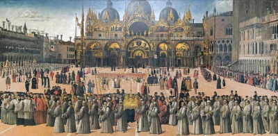 Procesión de las reliquias de la Santa Cruz en la Plaza de San Marcos