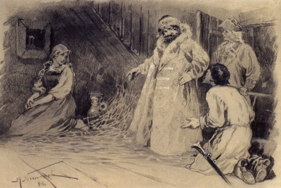 Pugachov libera a Maria Ivanovna. Ilustración para la historia de A.S. La "hija del capitán" de Pushkin.