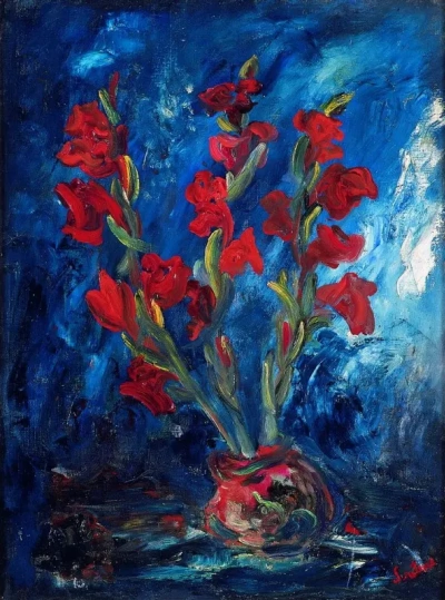 Ramo de gladiolos rojos.