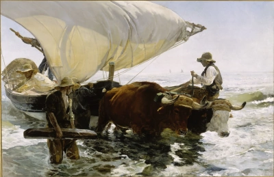 Regreso de la pesca. Remolcando barcas.
