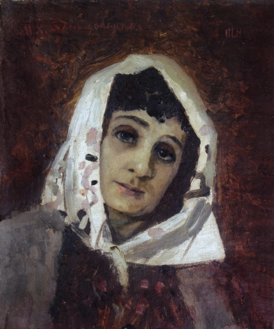 Retrato de María Konstantínovna Zankovetskaya como Naimychka. Etude