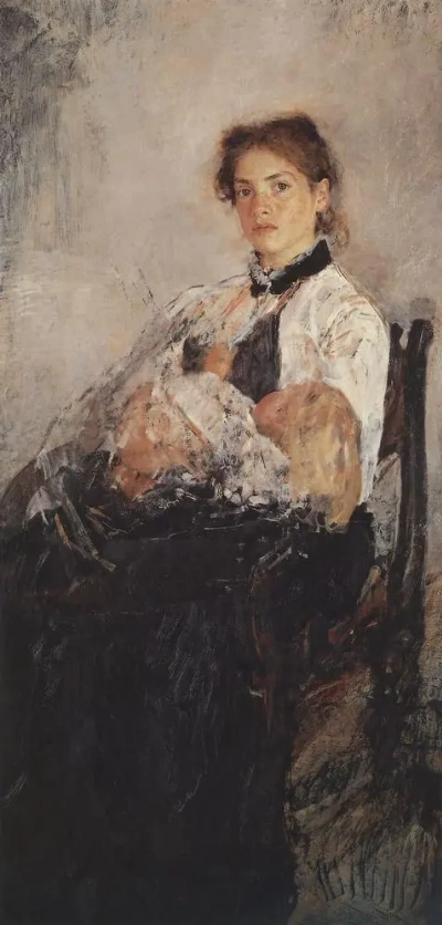 Retrato de N. I. Derviz con el niño