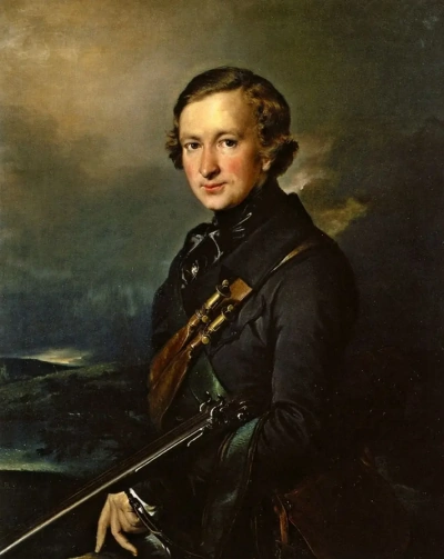 Retrato de Y. F. Samarin con traje de caza