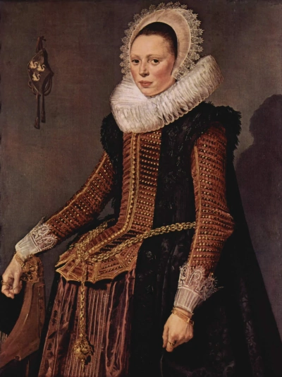 Retrato de mujer con cuello y gorro de encaje.