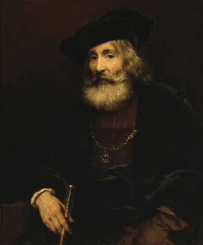 Retrato de un anciano en el sombrero y con un palo