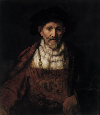 Retrato de un anciano en un disfraz de fantasía