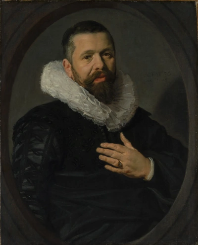 Retrato de un hombre barbudo con un anillo