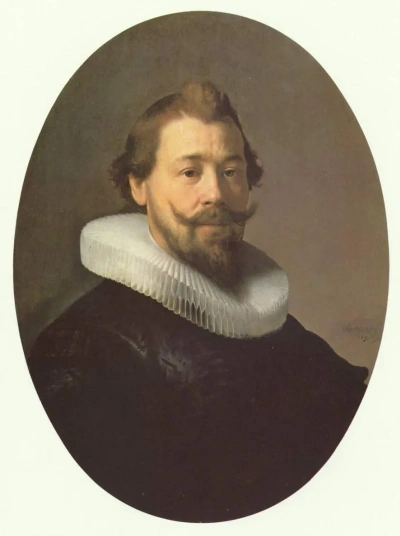 Retrato de un hombre con cuello estilo "rueda de molino"