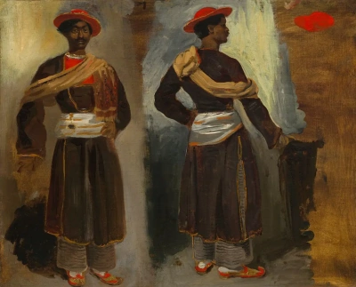 Retrato de un indio de Calcuta en dos ángulos de pie