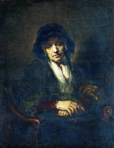 Retrato de una anciana. Una copia del original de Rembrandt del mismo nombre.