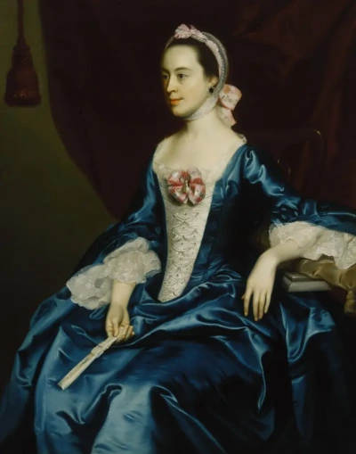 Retrato de una dama con vestido azul.