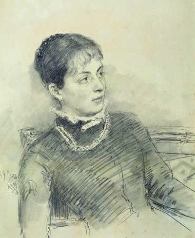 Retrato de una joven sentada en un sofá