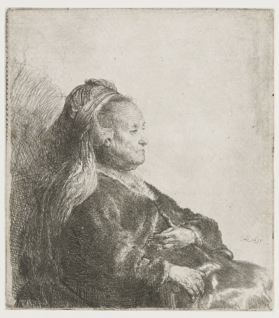Retrato de una madre sentada con tocado oriental