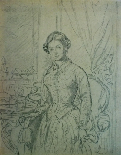 Retrato de una mujer joven en la ventana con vistas al Kremlin. Etude