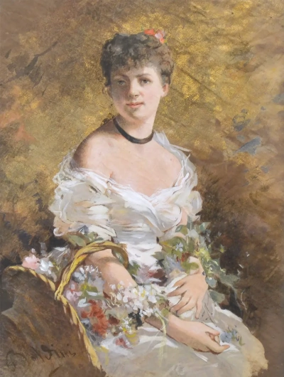 Retrato de una niña con flores