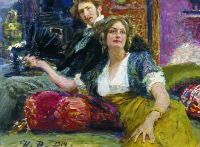 Retrato del poeta S. M. Gorodetsky con su esposa