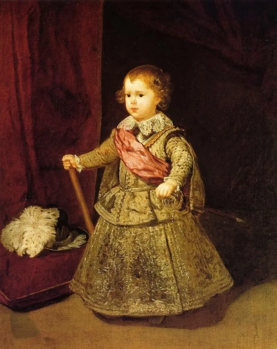 Retrato del príncipe Baltasar Carlos en traje plateado.