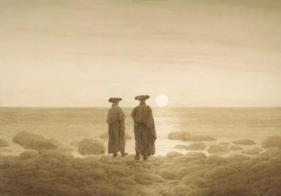 Salida de la luna (dos hombres en la orilla)