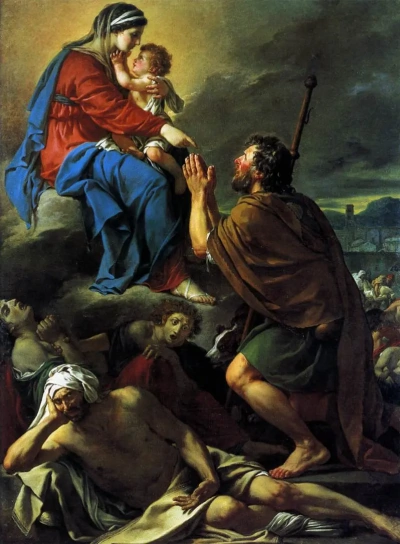 San Roque pidiendo a la Virgen María que cure a las víctimas de la peste