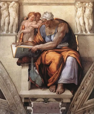 Sibila de Cumas. Fragmento de la pintura del techo de la Capilla Sixtina.