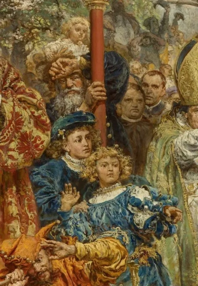 Suspensión de las campanas de Zygmunt a la torre de la catedral en Cracovia en 1521. Fragmento.