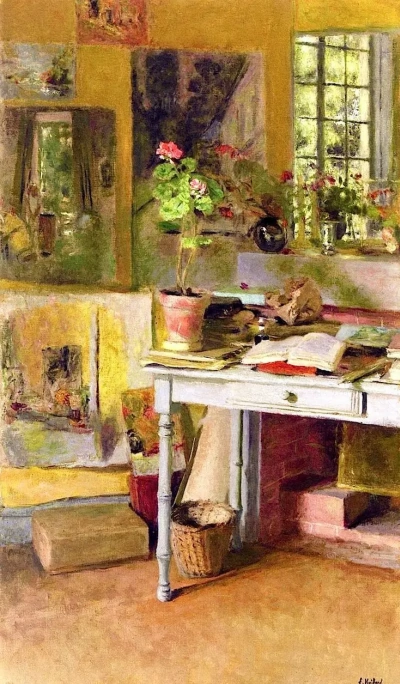 The Blue Geranium and Desk