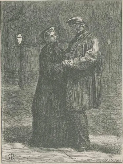 The Couple in the Street at Night. Illustration for the magazine "Good Words"