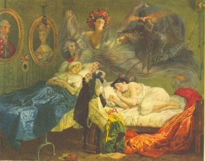 The Dream of the Grandmother and Granddaughter. A Copy of the Painting by K.P. Bryullov.