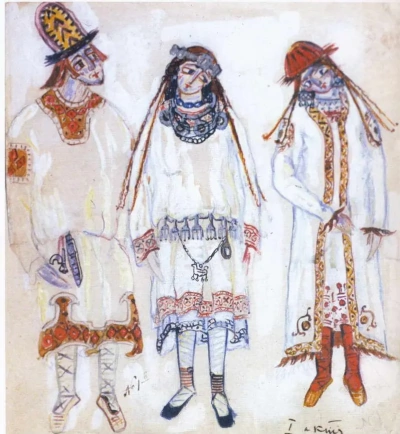 Three Characters (a boy and a girl). Sketch for the ballet "The Rite of Spring" by I.F. Stravinsky.