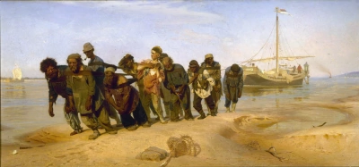 Transportistas de barcazas en el Volga