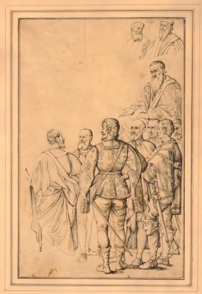 Un grupo de hombres con trajes del Renacimiento.
