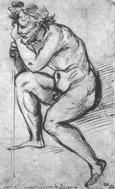 Un hombre desnudo en una corona