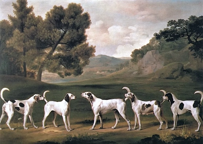 Un montón de perros en el fondo del paisaje.