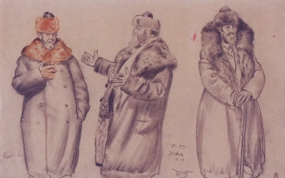 V. A. Kastalsky. Tres bocetos. Estudio para la pintura "Invierno. Fiestas de carnaval".