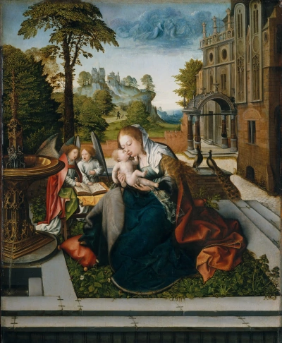 Virgen y el niño y los ángeles