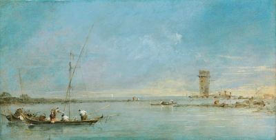 Vista de la laguna veneciana con la torre del Mulger