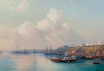 Vista del puerto de Odessa con barcos.