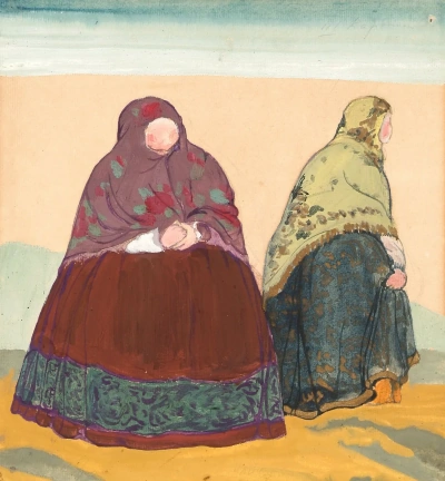 Weaver with Cook. Costume design for the opera "The Tale of Tsar Saltan" by N.A. Rimsky-Korsakov.