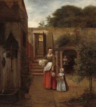Woman with a Child in a Courtyard.