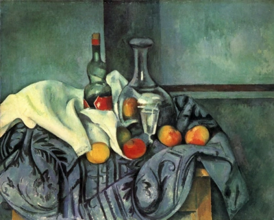bodegón con una botella de crema de menta.